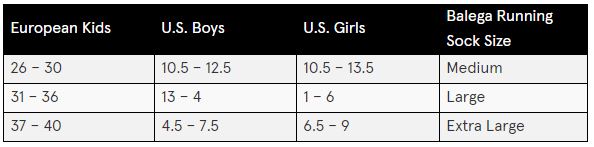 Balega Kids Sock Sizing