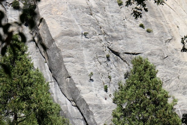 Climbers high up on the granite walls